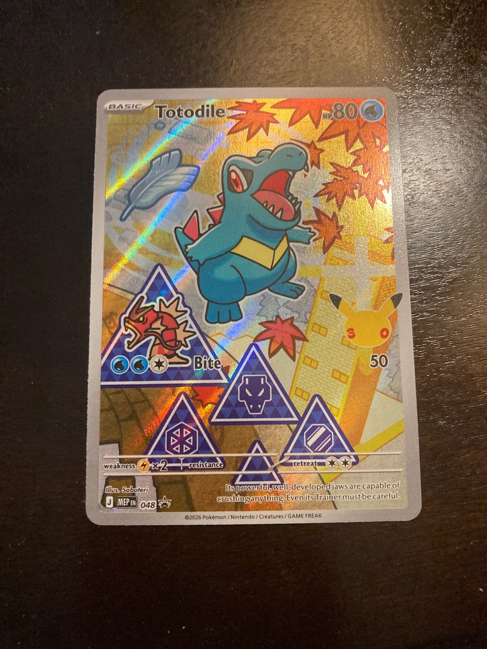 Pokemon Totodile Holographic Trading Card - Blue & Yellow